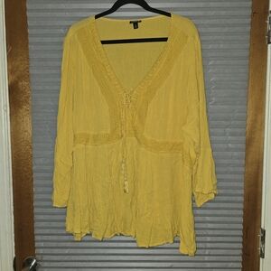 Elegant Yellow Blouse with Lace Detail